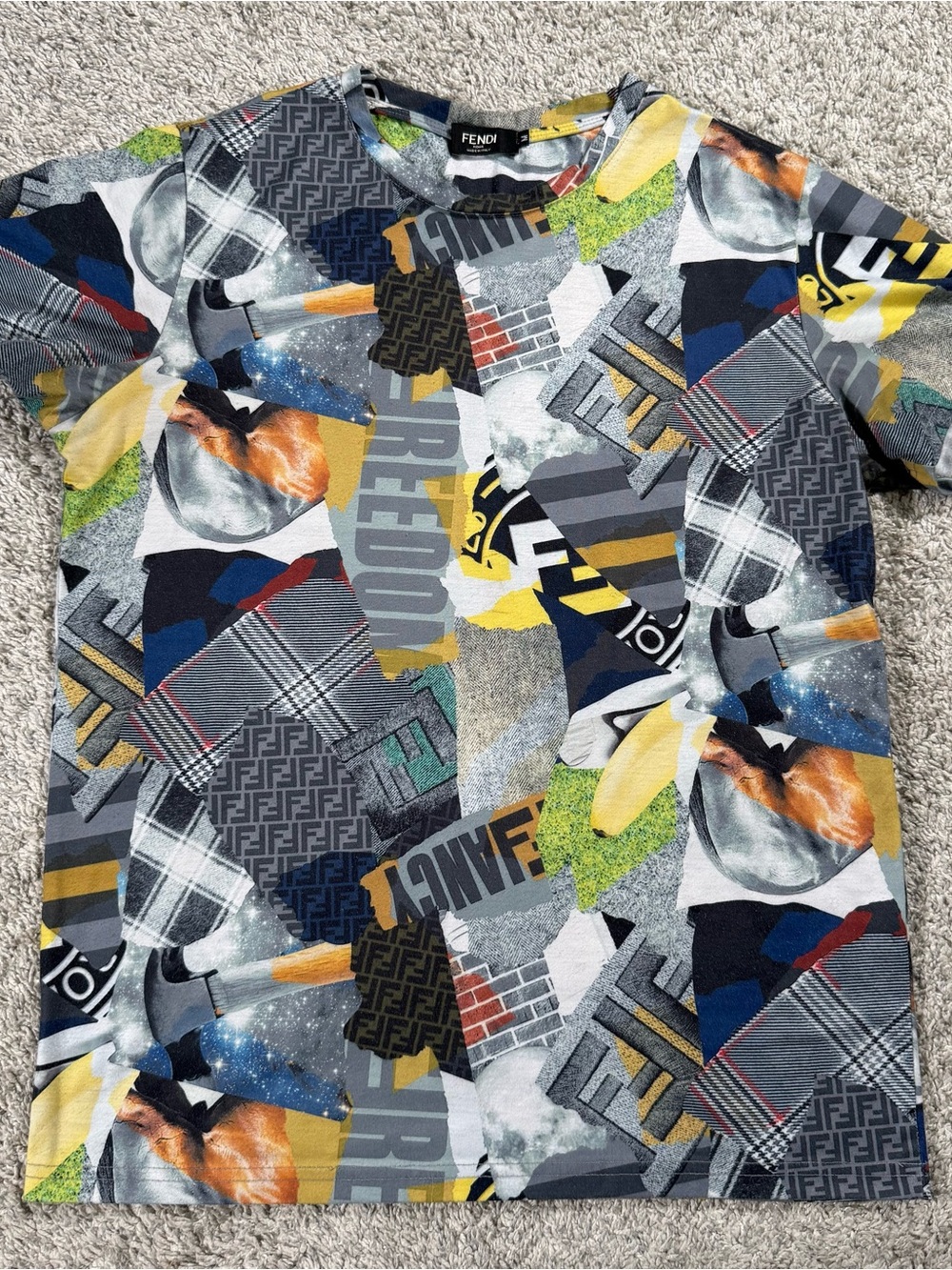 Fendi Multicolor Graphic Short Sleeve Tee - Gray, Yellow, Blue, Black
